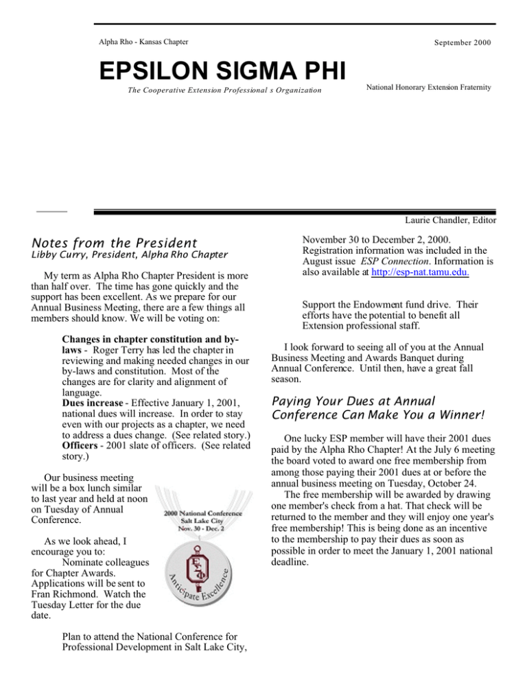 EPSILON SIGMA PHI Notes from the President