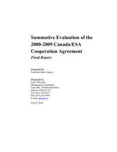 Summative Evaluation of the 2000-2009 Canada/ESA Cooperation Agreement