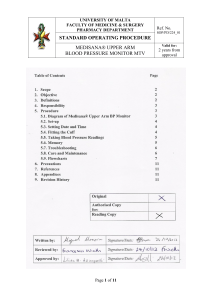 STANDARD OPERATING PROCEDURE MEDISANA® UPPER ARM BLOOD PRESSURE MONITOR MTV Ref. No.