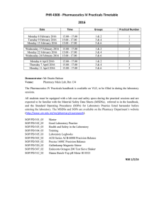 PHR 4308 - Pharmaceutics IV Practicals Timetable 2016