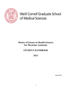 Master of Science in Health Sciences for Physician Assistants STUDENT HANDBOOK
