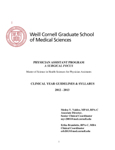 PHYSICIAN ASSISTANT PROGRAM CLINICAL YEAR GUIDELINES &amp; SYLLABUS 2012 - 2013