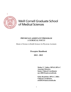 PHYSICIAN ASSISTANT PROGRAM Preceptor Handbook 2012 - 2013