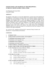 INSTITUTIONS AND MARKETS IN THE PHILIPPINES – EVIDENCE FROM GLOBAL INDICATORS