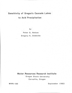 Sensitivity of Oregon's Cascade Lake s to Acid Precipitatio n