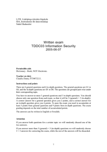 Written exam TDDC03 Information Security 2005-06-07