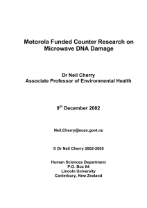 Motorola Funded Counter Research on Microwave DNA Damage Dr Neil Cherry