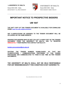 IMPORTANT NOTICE TO PROSPECTIVE BIDDERS UM 1847 UNIVERSITY OF MALTA