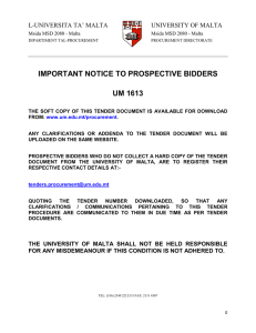 IMPORTANT NOTICE TO PROSPECTIVE BIDDERS UM 1613  L-UNIVERSITA TA’ MALTA