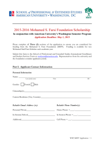 2015-2016 Mohamed S. Farsi Foundation Scholarship Application Deadline: May 1, 2015