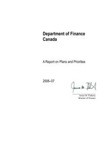 Department of Finance Canada A Report on Plans and Priorities