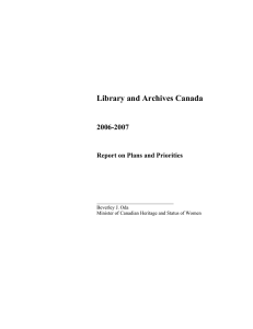 Library and Archives Canada 2006-2007 Report on Plans and Priorities