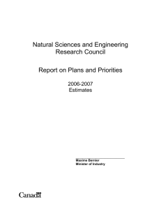 Natural Sciences and Engineering Research Council Report on Plans and Priorities 2006-2007