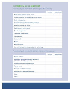 CURRICULUM GUIDE CHECKLIST