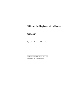 Office of the Registrar of Lobbyists 2006-2007 Report on Plans and Priorities