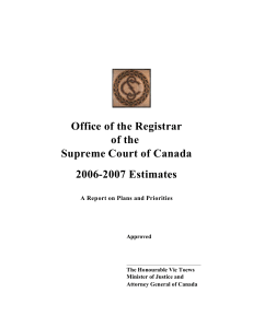 Office of the Registrar of the Supreme Court of Canada 2006-2007 Estimates