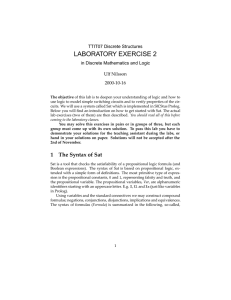 LABORATORY EXERCISE 2 TTIT07 Discrete Structures in Discrete Mathematics and Logic Ulf Nilsson