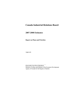 Canada Industrial Relations Board 2007-2008 Estimates Report on Plans and Priorities