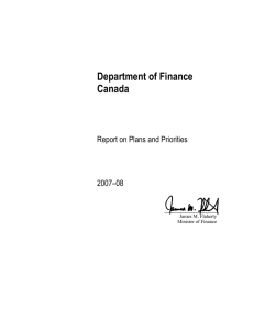 Department of Finance Canada Report on Plans and Priorities