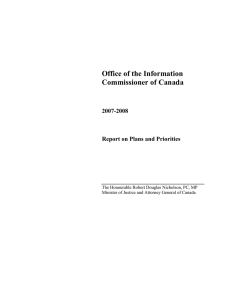 Office of the Information Commissioner of Canada 2007-2008 Report on Plans and Priorities
