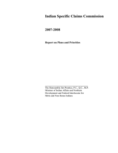 Indian Specific Claims Commission 2007-2008 Report on Plans and Priorities