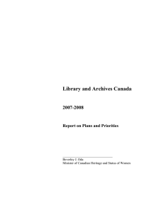 Library and Archives Canada 2007-2008 Report on Plans and Priorities