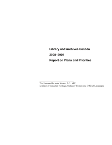 Library and Archives Canada 2008–2009 Report on Plans and Priorities