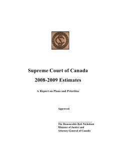 Supreme Court of Canada 2008-2009 Estimates A Report on Plans and Priorities