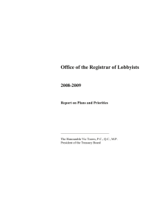 Office of the Registrar of Lobbyists 2008-2009 Report on Plans and Priorities