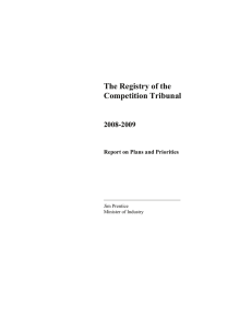 The Registry of the Competition Tribunal 2008-2009 Report on Plans and Priorities