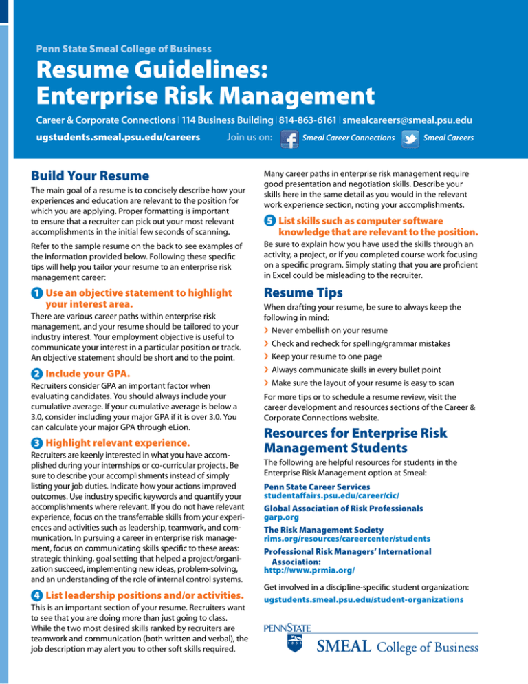 Resume Guidelines Enterprise Risk Management