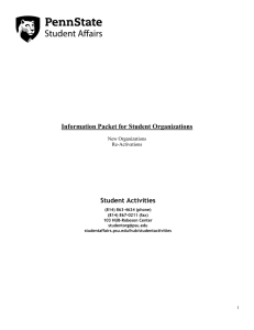 Information Packet for Student Organizations Student Activities New Organizations