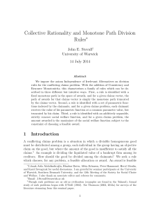 Collective Rationality and Monotone Path Division Rules ∗ John E. Stovall