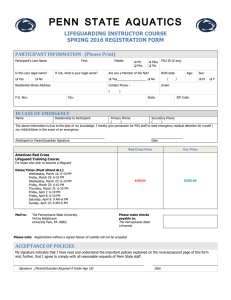 PENN STATE AQUATICS LIFEGUARDING INSTRUCTOR COURSE SPRING 2016 REGISTRATION FORM