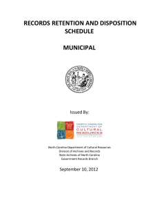 RECORDS RETENTION AND DISPOSITION SCHEDULE MUNICIPAL
