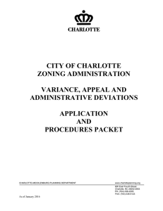 CITY OF CHARLOTTE ZONING ADMINISTRATION VARIANCE, APPEAL AND