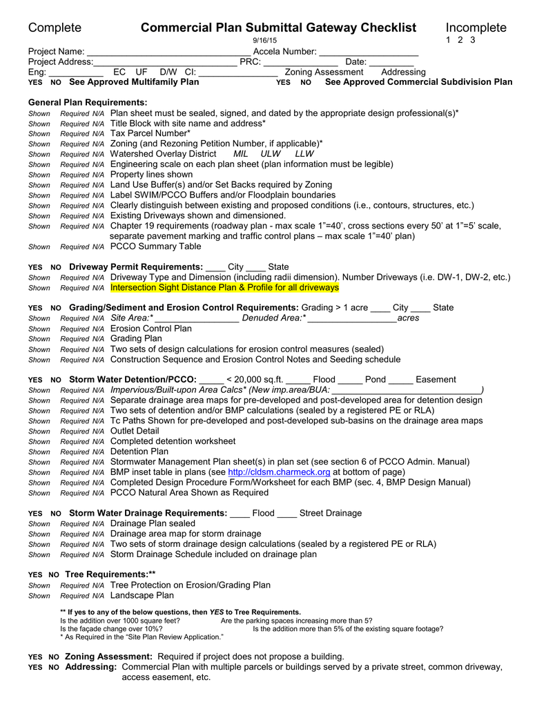 Commercial Plan Submittal Gateway Checklist