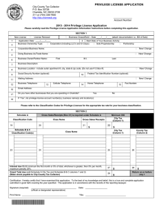 PRIVILEGE LICENSE APPLICATION  City-County Tax Collector P.O. Box 32728