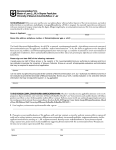 Recommendation Form Master of Laws (LL.M.) in Dispute Resolution