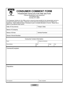 CONSUMER COMMENT FORM PASSENGER VEHICLES FOR HIRE SECTION