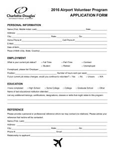 2016 Airport Volunteer Program APPLICATION FORM PERSONAL INFORMATION