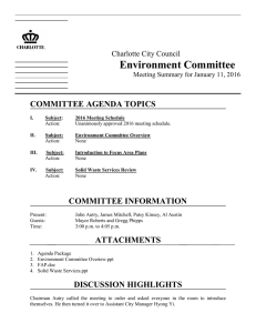 Environment Committee  COMMITTEE AGENDA TOPICS Charlotte City Council