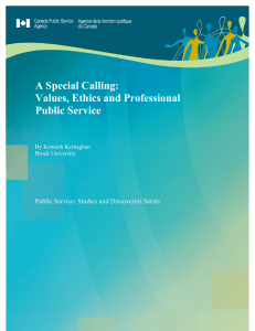 A Special Calling: Values, Ethics and Professional Public Service