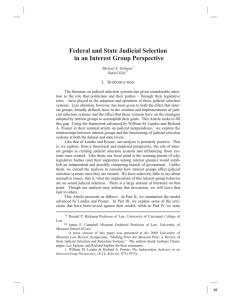 Federal and State Judicial Selection in an Interest Group Perspective I. I