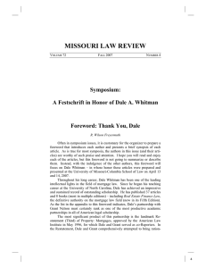MISSOURI LAW REVIEW Symposium: A Festschrift in Honor of Dale A. Whitman