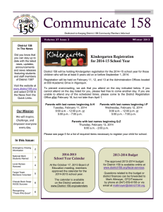 Communicate 158 Kindergarten Registration for 2014-15 School Year