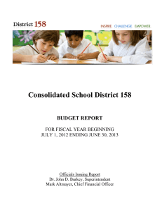 Consolidated School District 158  BUDGET REPORT FOR FISCAL YEAR BEGINNING