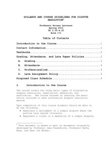 SYLLABUS AND COURSE GUIDELINES FOR DISPUTE RESOLUTION  Table of Contents