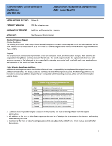 Charlotte Historic District Commission  Application for a Certificate of Appropriateness Staff Review