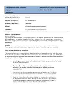 Charlotte Historic District Commission Application for a Certificate of Appropriateness Staff Review